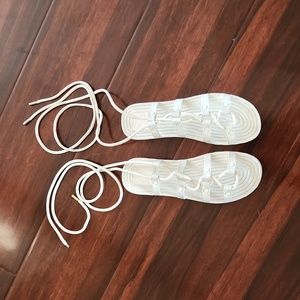 Tory Burch Gladiator Rope Laced Up Rubber Sandals Ivory